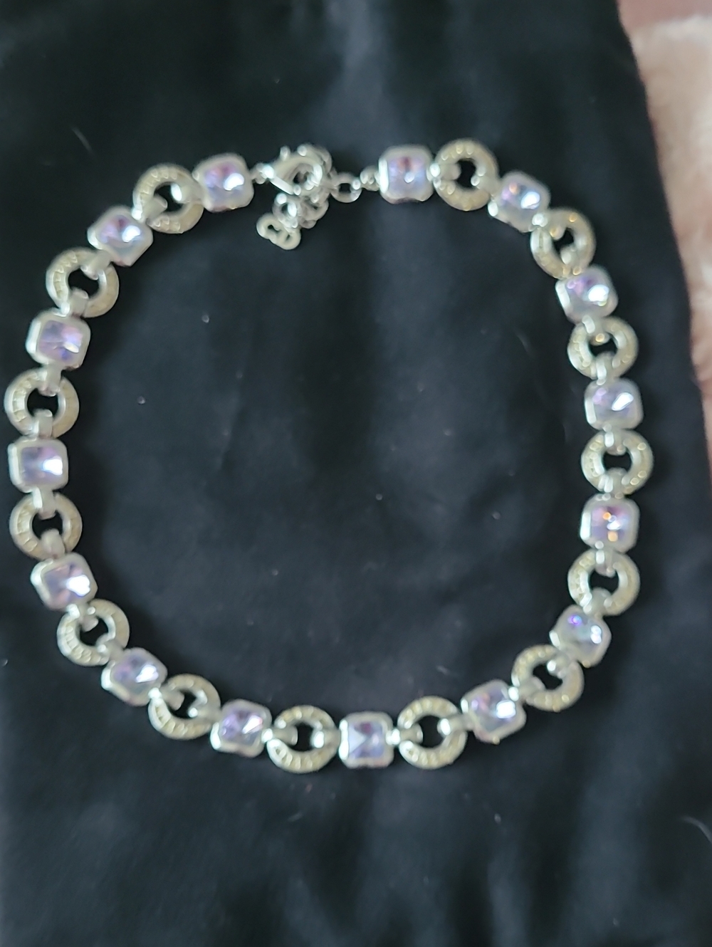 Dior Silver-Link Necklace with Iridescent Lavender Stones and Crystals